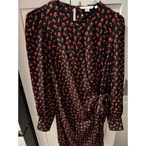 Boden Black Red Pink Abstract Print Long Sleeve Wrap Tie Dress US 8R UK 12R
